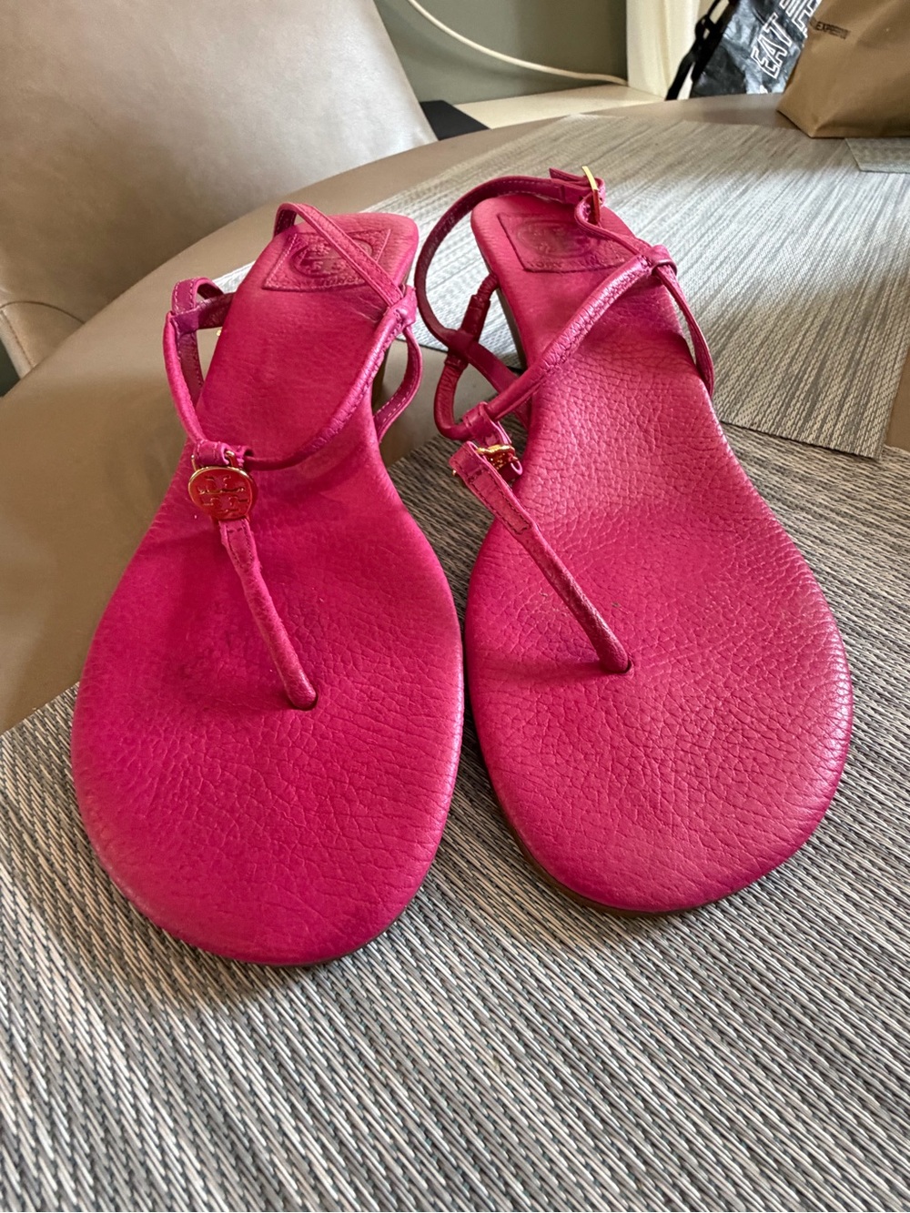 Tory Burch Hot Pink Leather T-Strap Sandals
